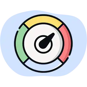 Jauge ou compteur circulaire avec des segments colorés et une aiguille indicatrice.