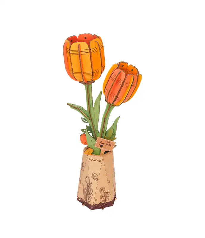 Puzzle 3D Bois Fleur Tulipe Orange